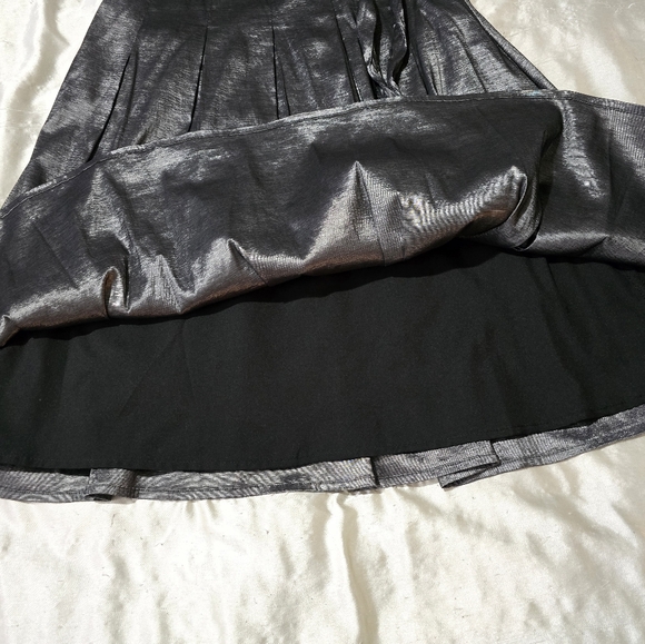 Tommy Hilfiger Metallic Dark Silver Stretch Taffeta Fit & Flare Dress - Picture 9 of 14